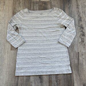 Ann Taylor LOFT Boatneck Grey Striped 3/4 Sleeve Top Women’s Size M